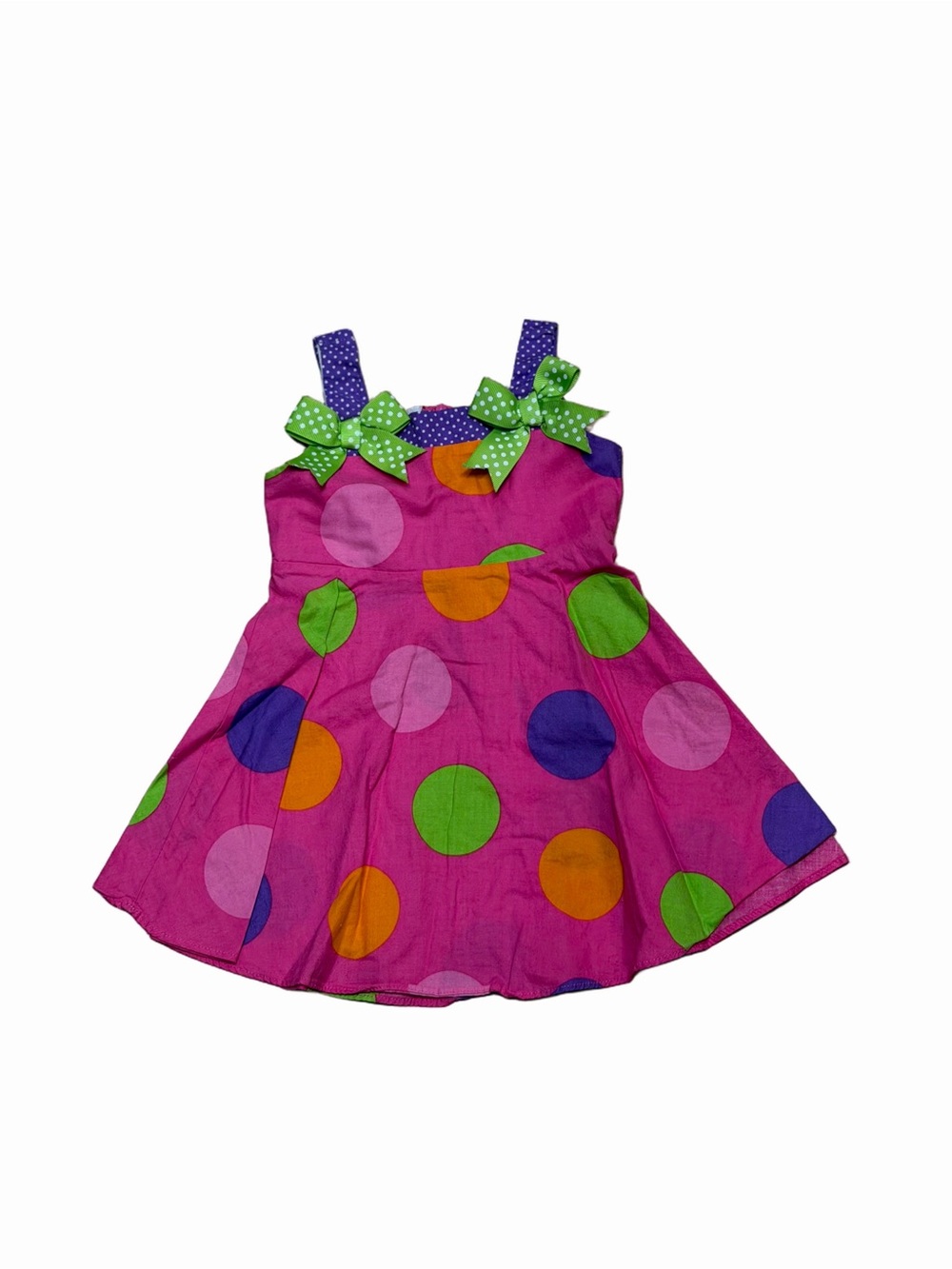 Vintage Y2K Rare Too Girls 12M Hot Pink Polka Dot Bow Strap Party Dress